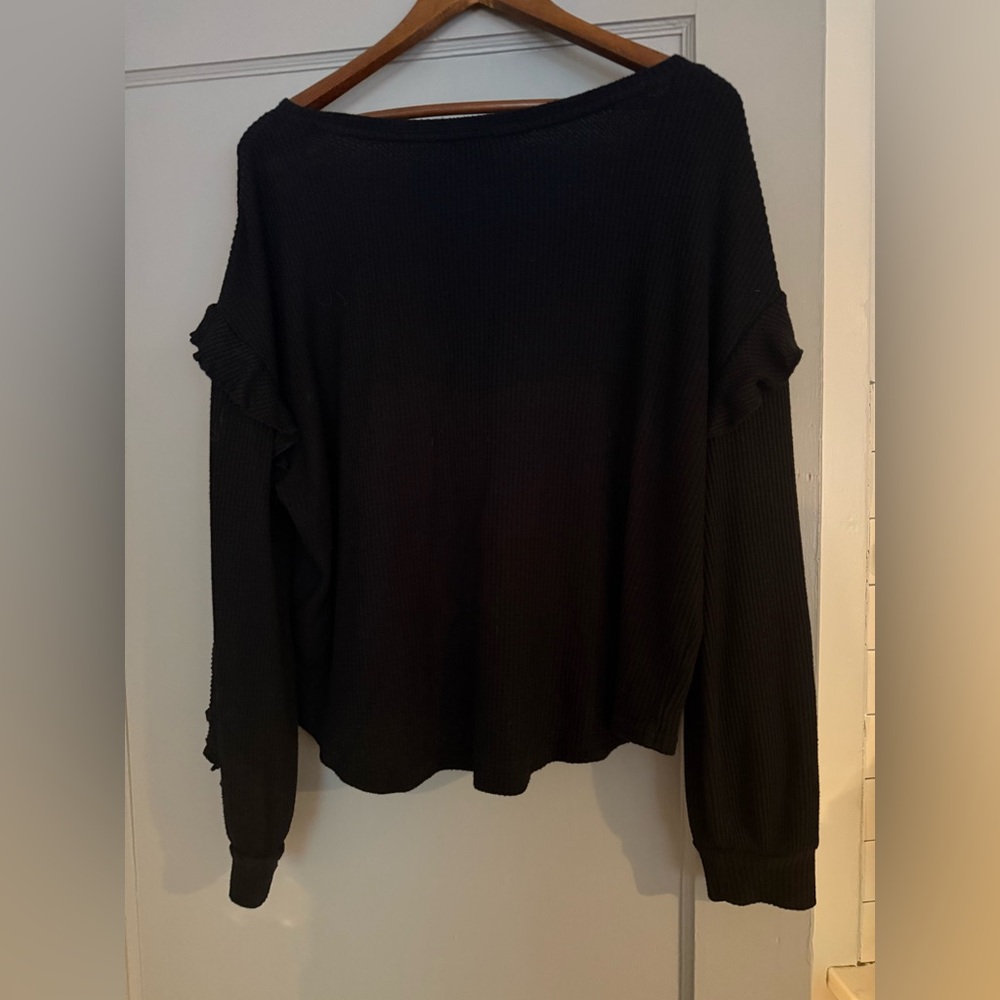 Anthropologie Black V-Neck Sweater with Ruffle Details - Picture 6 of 9
